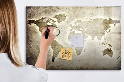 Magnetisch glazen memobord met wereldkaartprint