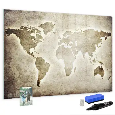 Magnetisch glazen memobord met wereldkaartprint