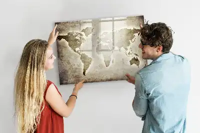 Magnetisch glazen memobord met wereldkaartprint