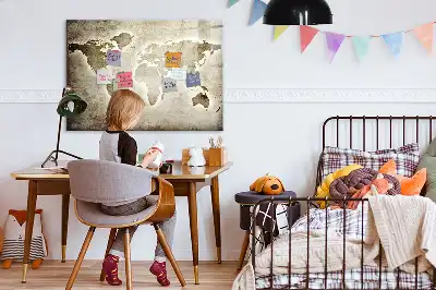Magnetisch glazen memobord met wereldkaartprint