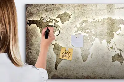 Magnetisch glazen memobord met wereldkaartprint