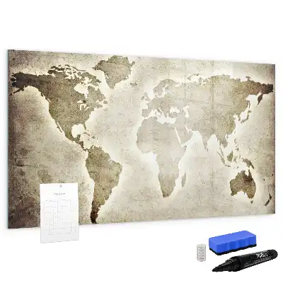 Magnetisch glazen memobord met wereldkaartprint