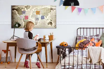Magnetisch glazen memobord met wereldkaartprint