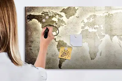 Magnetisch glazen memobord met wereldkaartprint