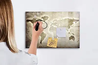 Magnetisch glazen memobord met wereldkaartprint