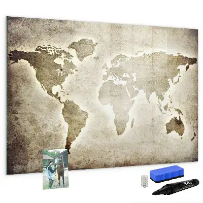 Magnetisch glazen memobord met wereldkaartprint