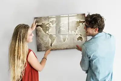 Magnetisch glazen memobord met wereldkaartprint
