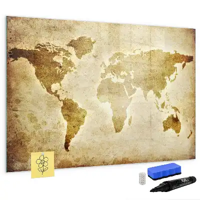 Beschrijfbaar glazen magneetbord met design van een oude wereldkaart