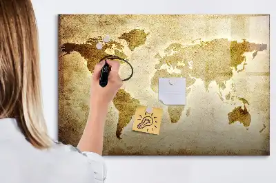 Beschrijfbaar glazen magneetbord met design van een oude wereldkaart