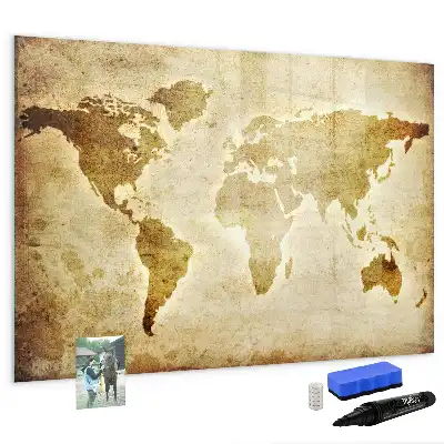 Beschrijfbaar glazen magneetbord met design van een oude wereldkaart