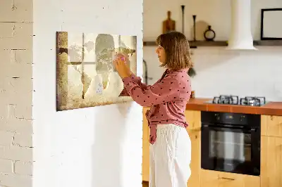 Beschrijfbaar glazen magneetbord met design van een oude wereldkaart
