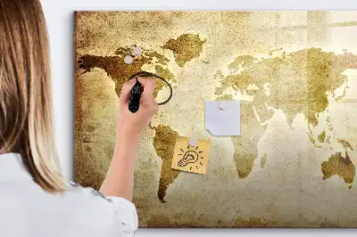 Beschrijfbaar glazen magneetbord met design van een oude wereldkaart
