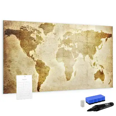 Beschrijfbaar glazen magneetbord met design van een oude wereldkaart