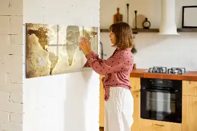 Beschrijfbaar glazen magneetbord met design van een oude wereldkaart