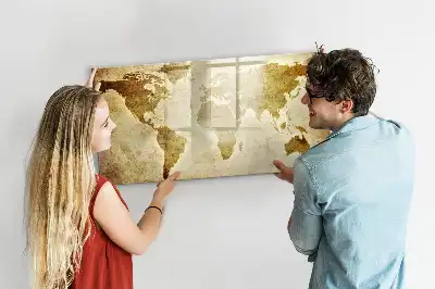 Beschrijfbaar glazen magneetbord met design van een oude wereldkaart