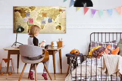 Beschrijfbaar glazen magneetbord met design van een oude wereldkaart