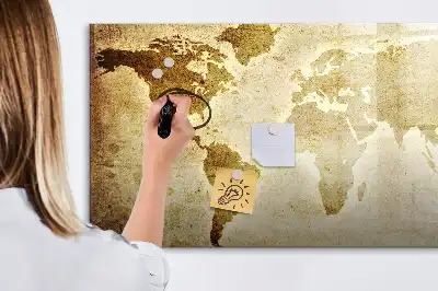 Beschrijfbaar glazen magneetbord met design van een oude wereldkaart