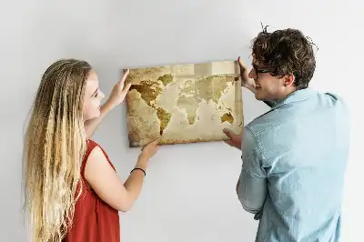 Beschrijfbaar glazen magneetbord met design van een oude wereldkaart