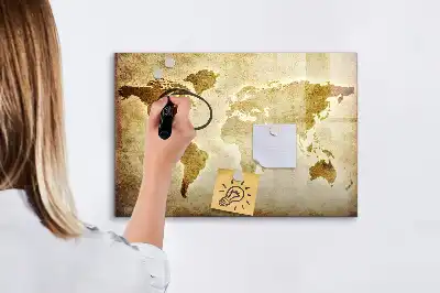 Beschrijfbaar glazen magneetbord met design van een oude wereldkaart