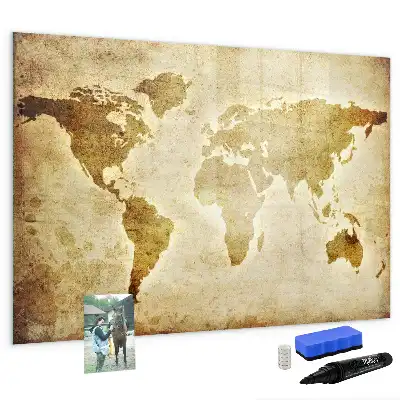 Beschrijfbaar glazen magneetbord met design van een oude wereldkaart