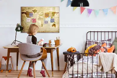 Beschrijfbaar glazen magneetbord met design van een oude wereldkaart