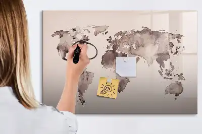 Beschrijfbaar glazen magneetbord met aquarel wereldkaart design