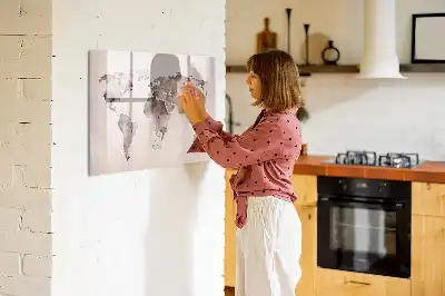 Beschrijfbaar glazen magneetbord met aquarel wereldkaart design