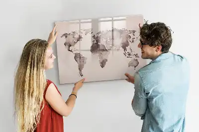 Beschrijfbaar glazen magneetbord met aquarel wereldkaart design