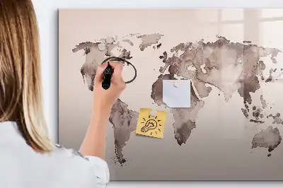 Beschrijfbaar glazen magneetbord met aquarel wereldkaart design