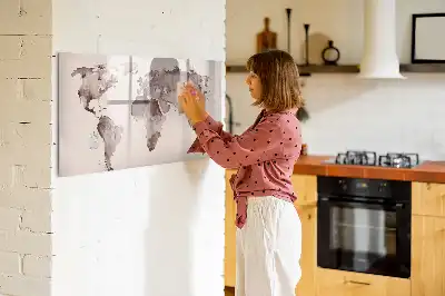 Beschrijfbaar glazen magneetbord met aquarel wereldkaart design