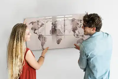 Beschrijfbaar glazen magneetbord met aquarel wereldkaart design