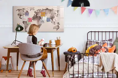 Beschrijfbaar glazen magneetbord met aquarel wereldkaart design