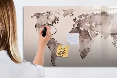 Beschrijfbaar glazen magneetbord met aquarel wereldkaart design