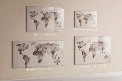 Beschrijfbaar glazen magneetbord met aquarel wereldkaart design