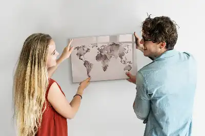 Beschrijfbaar glazen magneetbord met aquarel wereldkaart design