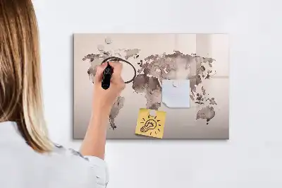 Beschrijfbaar glazen magneetbord met aquarel wereldkaart design