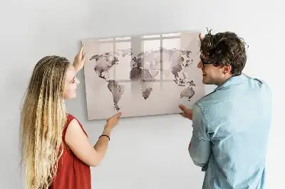 Beschrijfbaar glazen magneetbord met aquarel wereldkaart design
