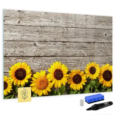 Magnetisch glazen schrijfbord met motief van zonnebloemen