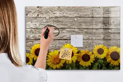 Magnetisch glazen schrijfbord met motief van zonnebloemen