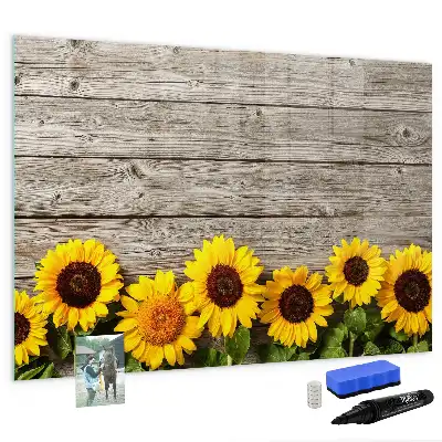 Magnetisch glazen schrijfbord met motief van zonnebloemen