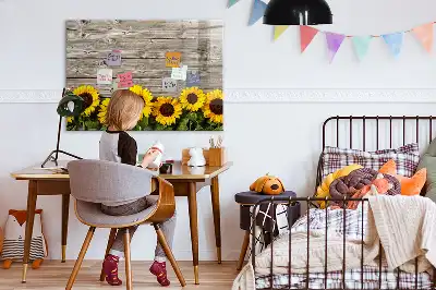 Magnetisch glazen schrijfbord met motief van zonnebloemen