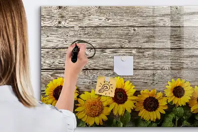 Magnetisch glazen schrijfbord met motief van zonnebloemen