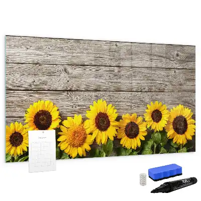 Magnetisch glazen schrijfbord met motief van zonnebloemen