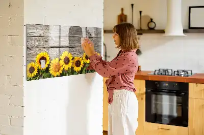 Magnetisch glazen schrijfbord met motief van zonnebloemen