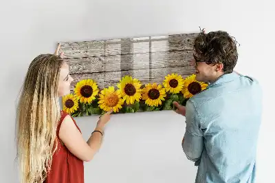 Magnetisch glazen schrijfbord met motief van zonnebloemen