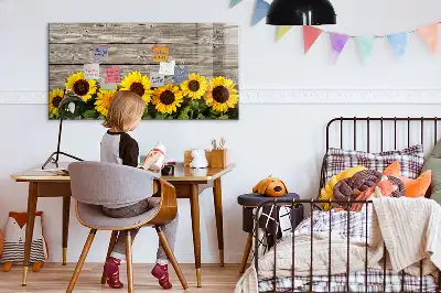 Magnetisch glazen schrijfbord met motief van zonnebloemen