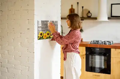 Magnetisch glazen schrijfbord met motief van zonnebloemen