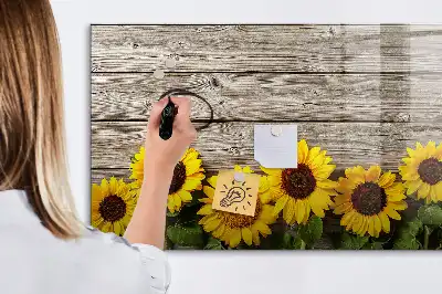 Magnetisch glazen schrijfbord met motief van zonnebloemen