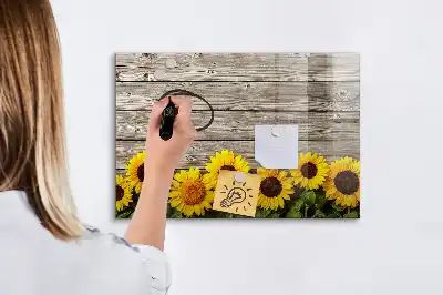 Magnetisch glazen schrijfbord met motief van zonnebloemen