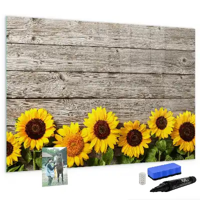 Magnetisch glazen schrijfbord met motief van zonnebloemen